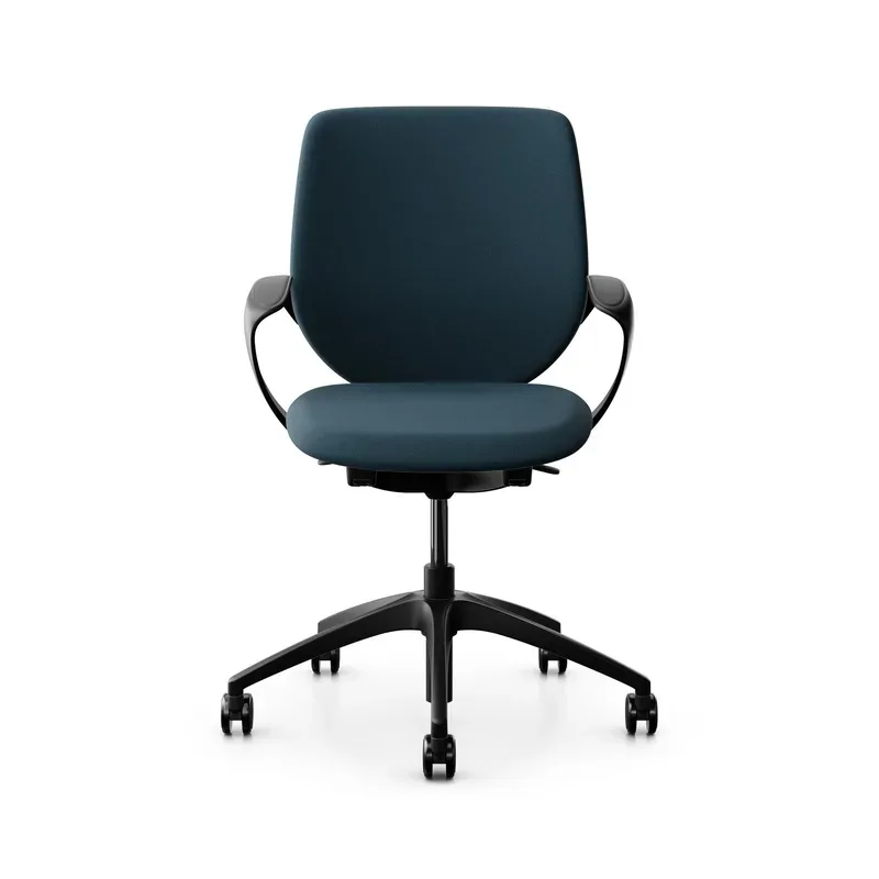 Swivel chair backrest configurable Giroflex 313 with upholstered backrest, with fixed armrests Blue/Black, New