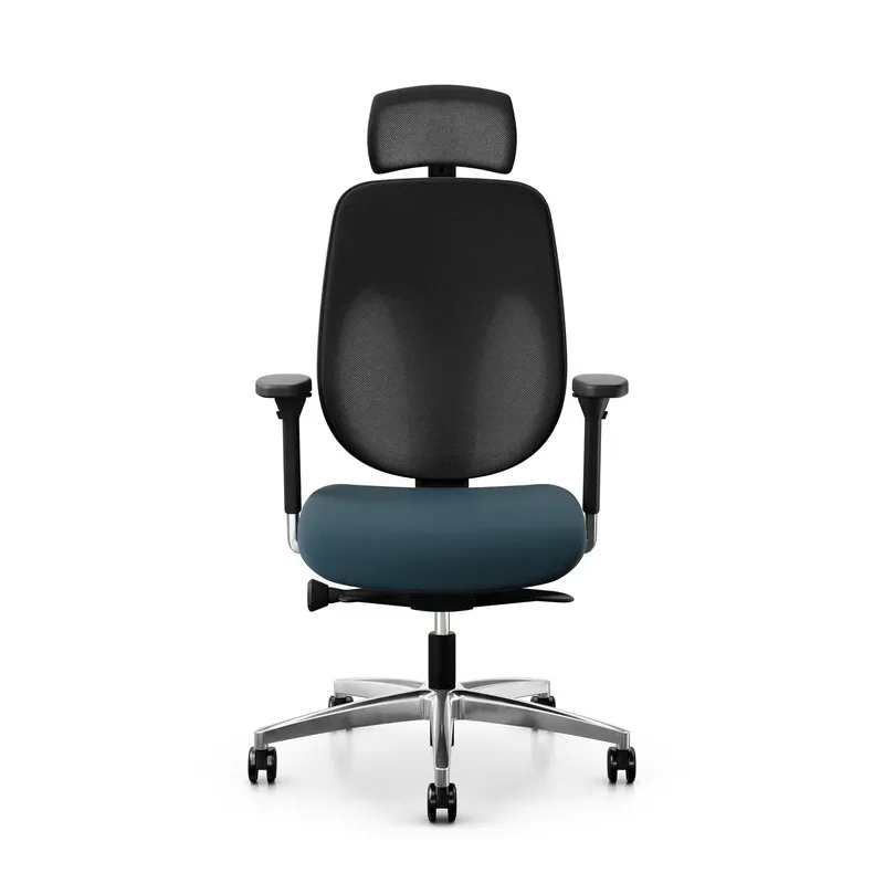 Giroflex 353 office chair with headrest & with 4D armrests Blue/Chrome-plated, New, Ergonomic chair - ideal for flexible working