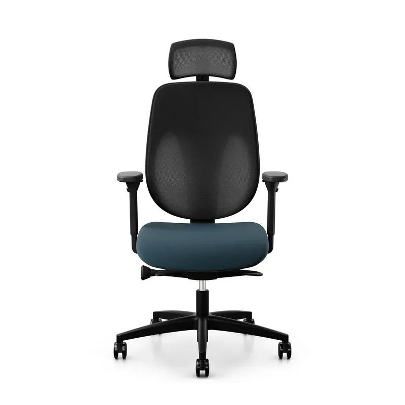 Giroflex 353 office chair with headrest & with 4D armrests Blue/Black, New, Ergonomic chair - ideal for flexible working