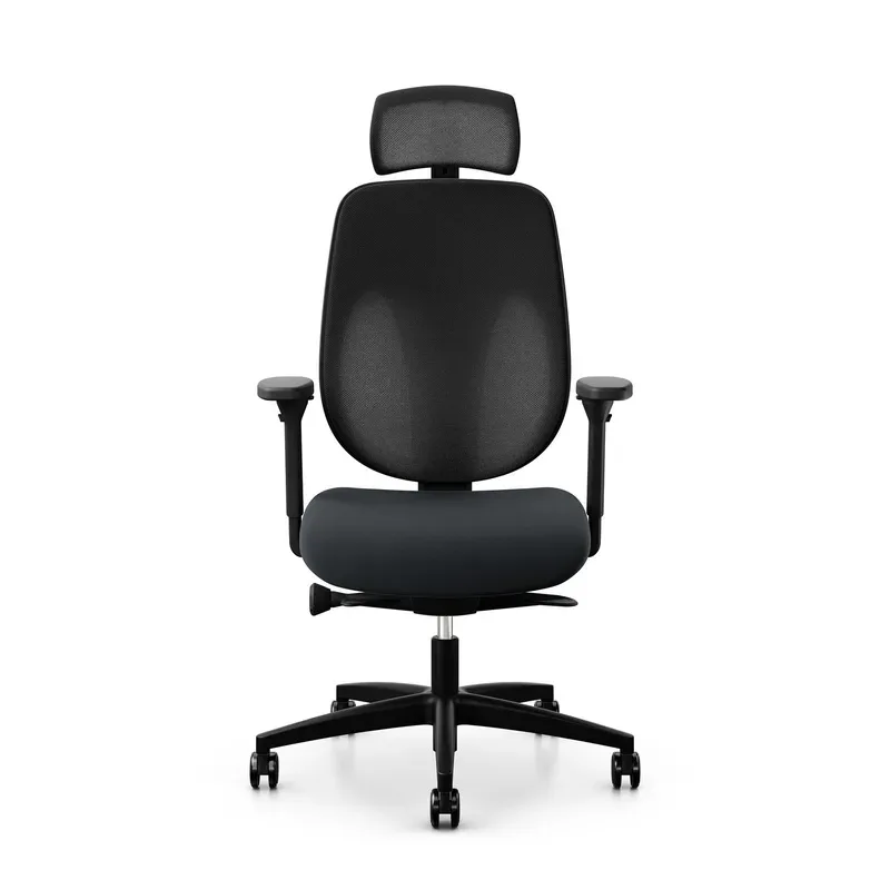 Giroflex 353 office chair with headrest & with 4D armrests Black/Black, New, Ergonomic chair - ideal for flexible working
