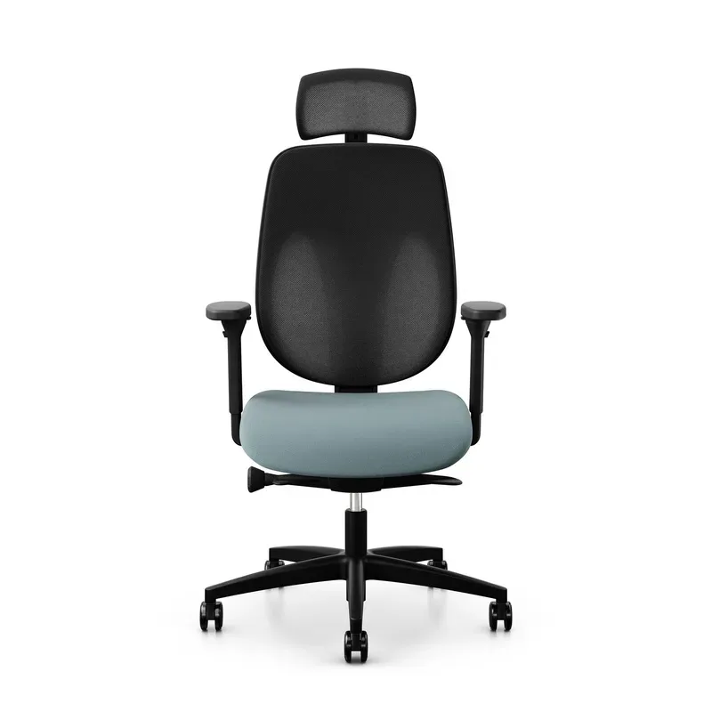 Giroflex 353 office chair with headrest & with 4D armrests Light blue/Black, New, Ergonomic chair - ideal for flexible working