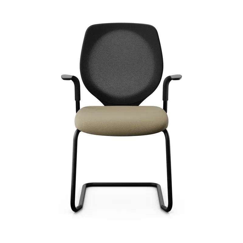 Giroflex 353 cantilever conference chair with fixed armrests, Light brown/ Black, New