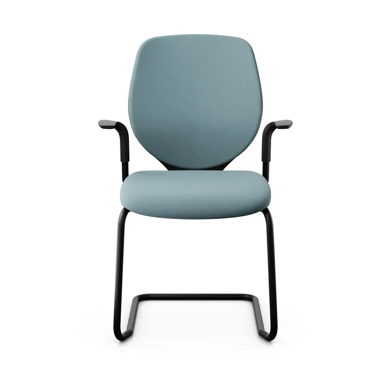 Giroflex 353 cantilever conference chair with fixed armrests, Light blue/ Black, New
