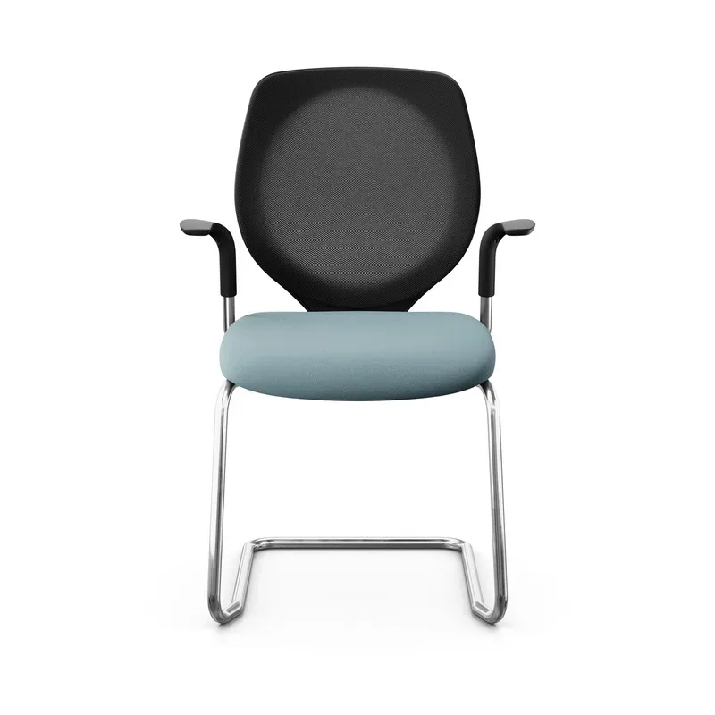 Giroflex 353 cantilever conference chair with fixed armrests, Light blue/Chrome-plated, New