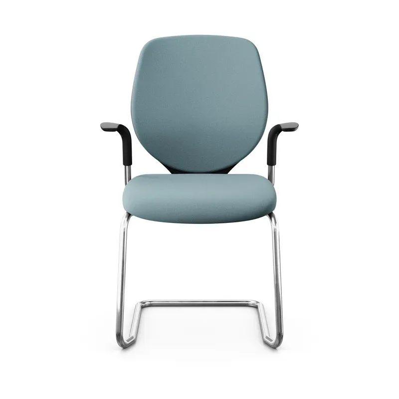 Giroflex 353 cantilever conference chair with fixed armrests, Light blue/Chrome-plated, New