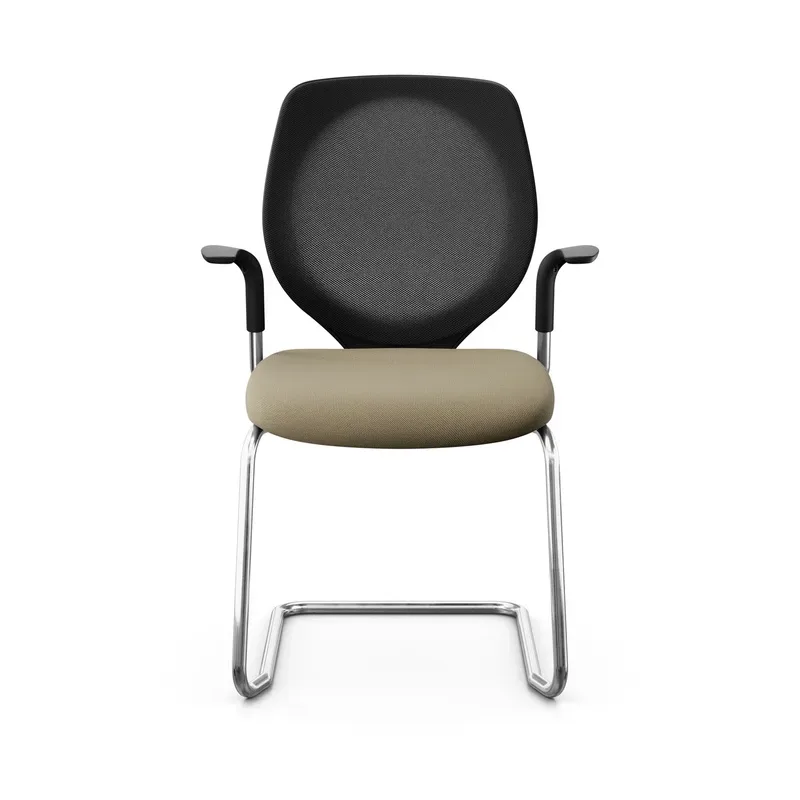 Giroflex 353 cantilever conference chair with fixed armrests, Light brown/Chrome-plated, New