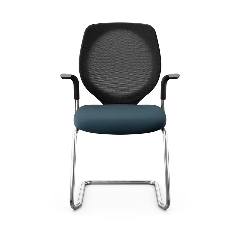 Giroflex 353 cantilever conference chair with fixed armrests, Blue/Chrome-plated, New