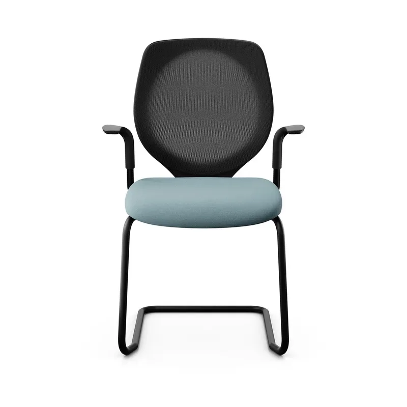Giroflex 353 cantilever conference chair with fixed armrests, Light blue/ Black, New
