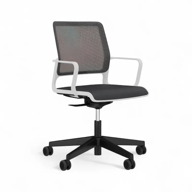 Conference chair SitagXilium Mesh with fixed armrests, Black/White, New - Ergonomic & height-adjustable