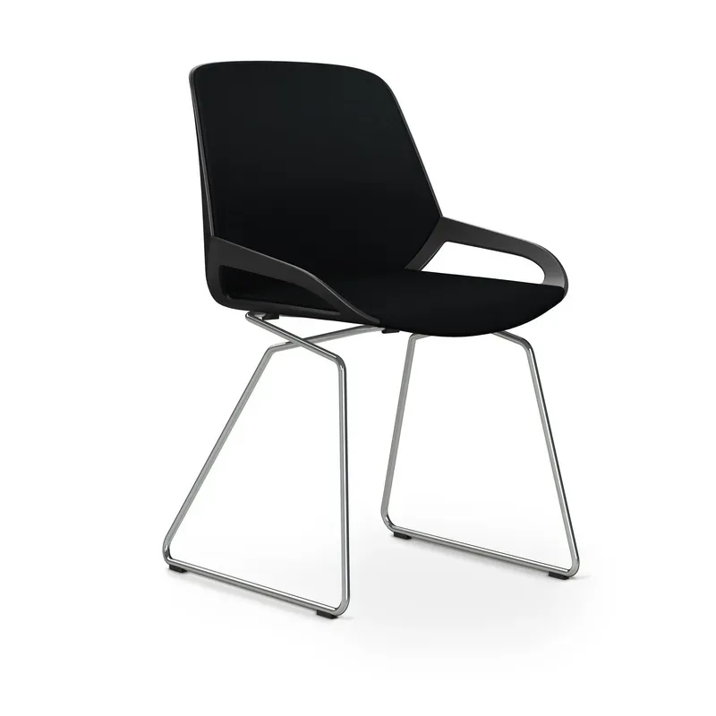 Skid-base chair Aeris Numo Comfort Black/Black / chrome without armrests, New - Comfortable seating