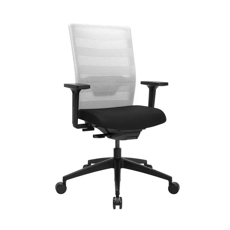 Topstar Bürostuhl AirWork, mit Armlehnen, Auto-Synchronmechanik, Muldensitz, Netzrücken mit Lordosenstütze, weiss/schwarz