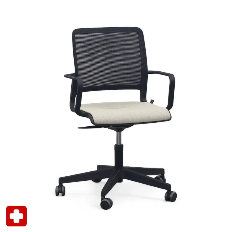 Conference chair Sitag SitagXilium Mesh with fixed armrests, Beige, New - Ergonomic & height-adjustable
