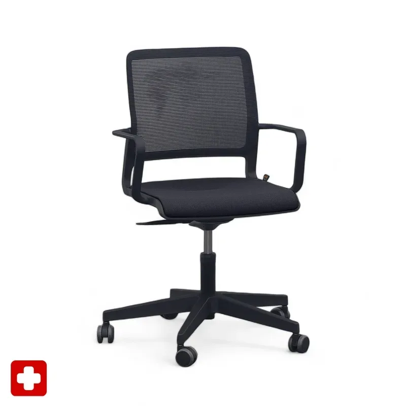 Conference chair Sitag SitagXilium Mesh with fixed armrests, Black, New - Ergonomic & height-adjustable