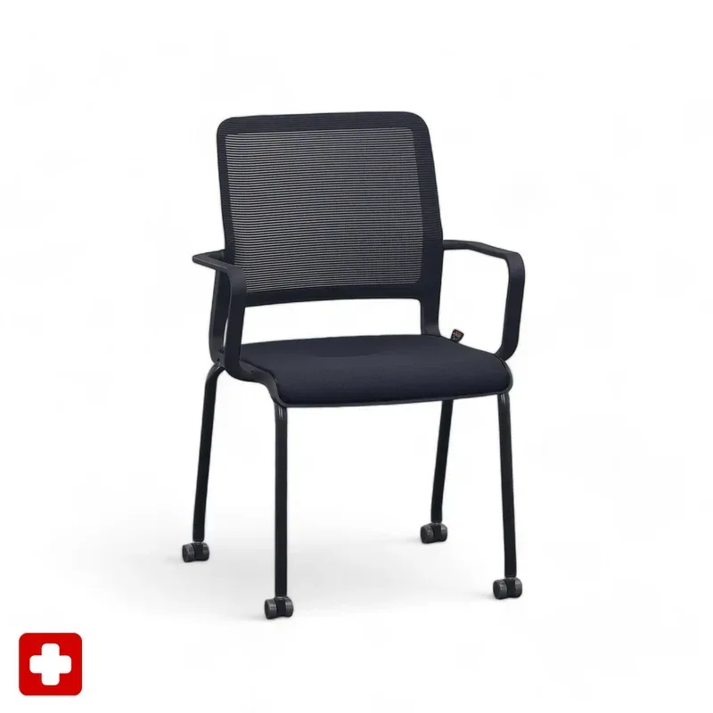 4-leg chairs Sitag SitagXilium Mesh Black with fixed armrests, New - Perfect for office and reception