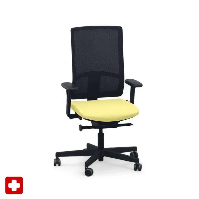 Office chair SitagPoint Tec 2 Mesh with 2D armrests, Yellow, New, Ergonomic chair - ideal for flexible working