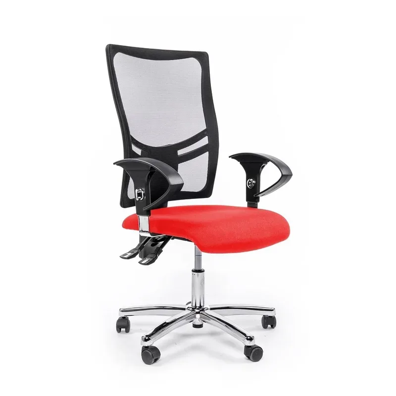 Office chair Topstar Net Point 10 with 1D armrests, Red/Chrome-plated, New, Ergonomic chair - ideal for flexible working