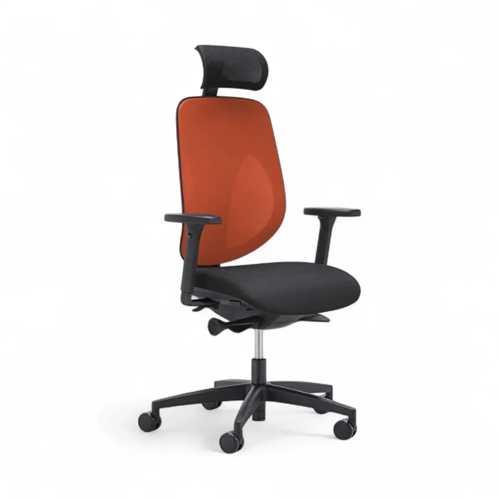 Bürostuhl Giroflex 353-4029 mit Kopfstütze & mit 2D Armlehnen Orange/Schwarz, Neu, Ergonomischer Stuhl - ideal für flexibles Arbeiten