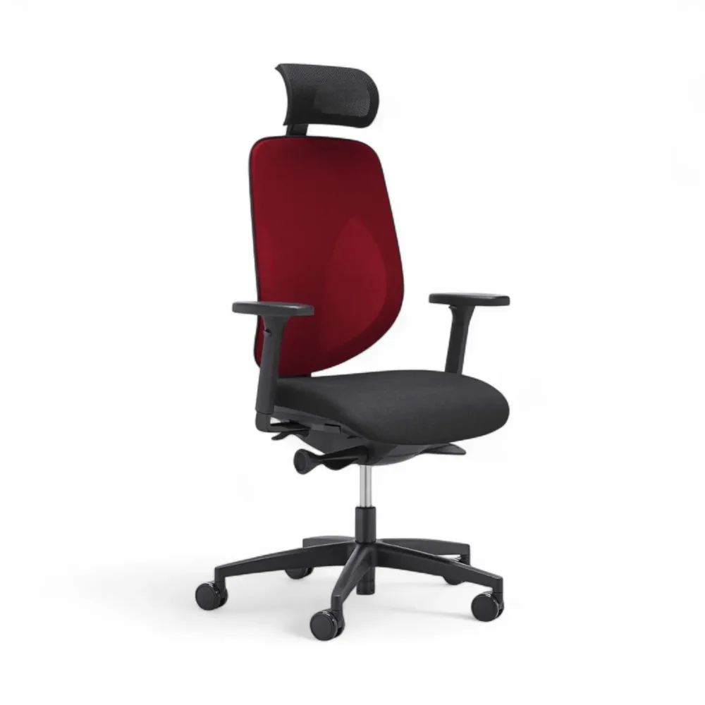 Bürostuhl Giroflex 353-4029 mit Kopfstütze & mit 2D Armlehnen Rot/Schwarz, Neu, Ergonomischer Stuhl - ideal für flexibles Arbeiten
