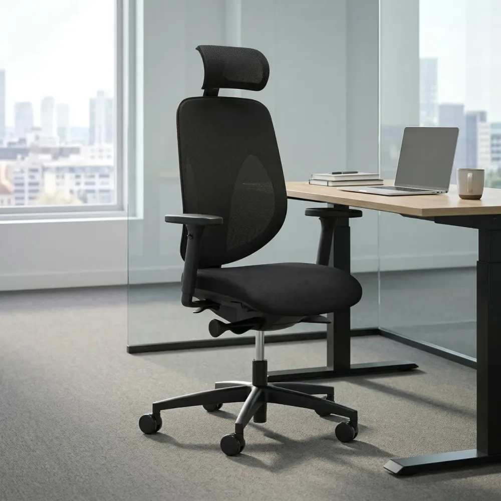 Bürostuhl Giroflex 353-4029 mit Kopfstütze & mit 2D Armlehnen Schwarz/Schwarz, Neu, Ergonomischer Stuhl - ideal für flexibles Arbeiten