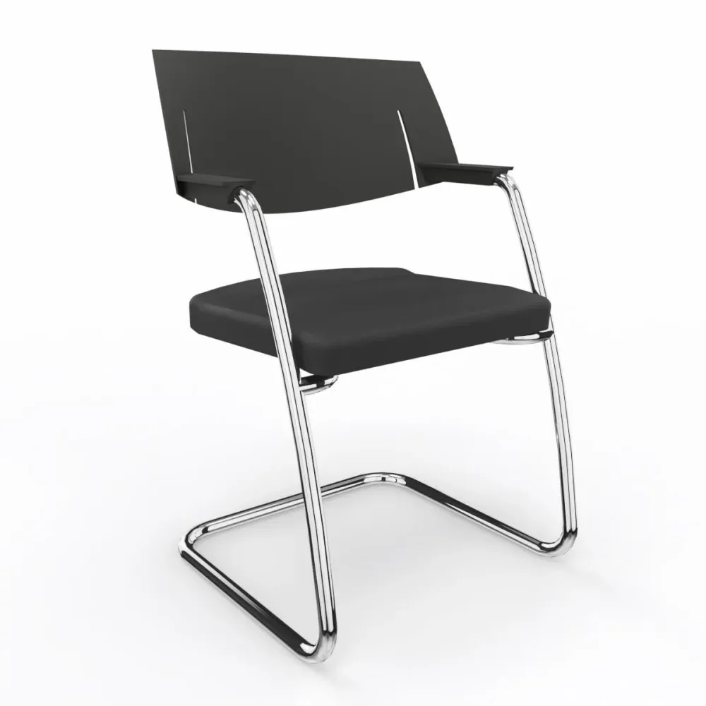 Freischwinger LAS HELLO Schwarz mit Fixarmlehnen, Freischwinger-Gestell, Neu - Perfekt für Besucher und Gäste
