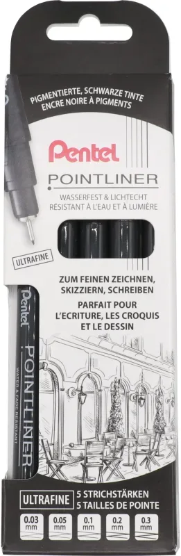 PENTEL Fineliner Pigment 5er Set YS20P-5UF POINTLINER schwarz ultrafine