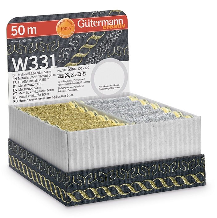 G&uuml;termann N&auml;hfaden-Display Metalleffektfaden Spule 50 m, 36 St&uuml;ck