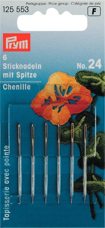 Prym Sticknadeln mit Spitze Nr. 24, silber 0.80 x 37 mm, Karte 6 Stk.