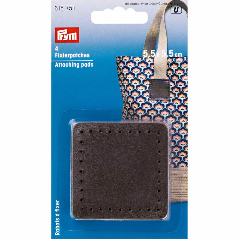 Prym Fixierpatches f&uuml;r Taschengriff, braun 55 x 55 mm, Karte 4 Stk.