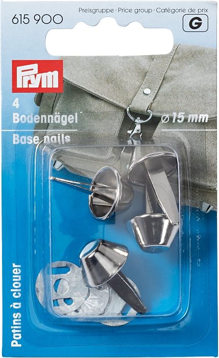 Prym Bodenn&auml;gel f&uuml;r Taschen 15 mm, Karte 4 Stk., silber