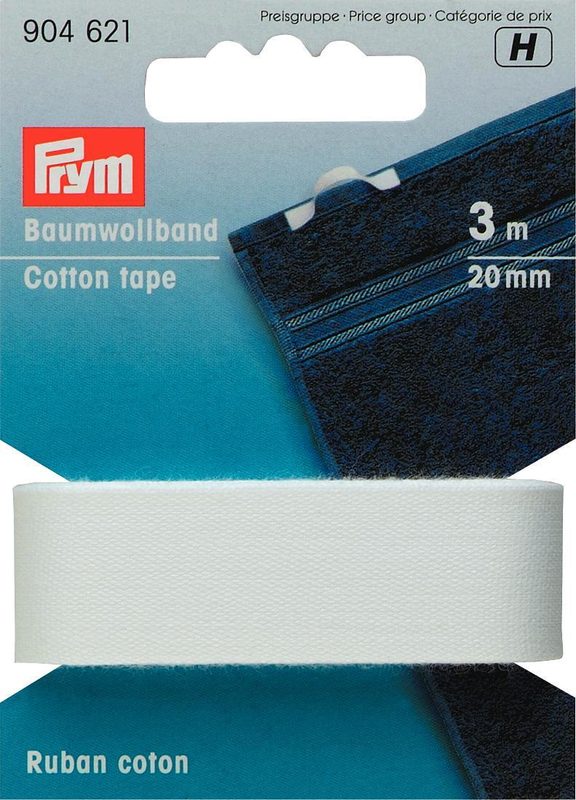 Prym Baumwollband, weiss 20 mm, Karte 3 m
