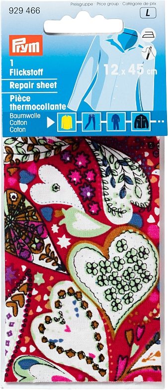 Prym Flickstoff Herz, rot, bunt 12 x 45 cm, Karte, aufb&uuml;gelbar, 100 % CO