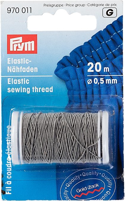 Prym Elastic-N&auml;hfaden, hellgrau 0.5 mm, Spule 20 m, Karte 1 Stk., 50 % PES, 50 % EL