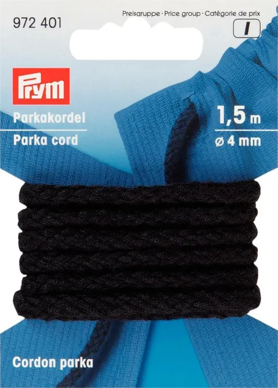 Prym Anorak-und Parkakordel, schwarz 4 mm, Karte 1.5 m, Polyacryl