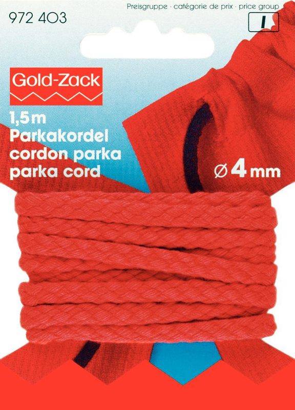 Prym Anorak-und Parkakordel, rot 4 mm, Karte 1.5 m, Polyacryl