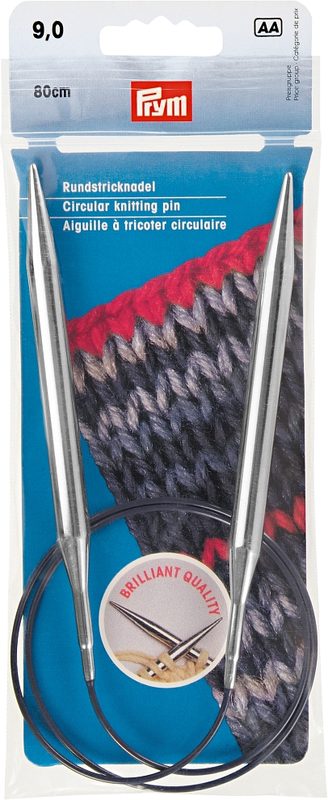 Prym Rundstricknadel Messing, silber 9.00 mm, 80 cm, Beutel