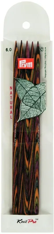 Prym Strumpfstricknadeln Natural, farbig 6.00 mm, 20 cm, Karte 5 Stk., Birkenholz