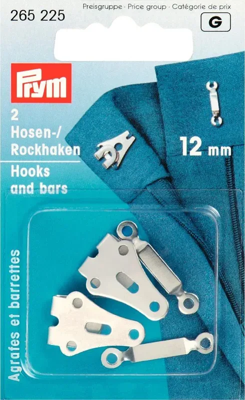 Prym Hosen oder Rockhaken + Stege, silber 12 mm, Karte 2 Stk.