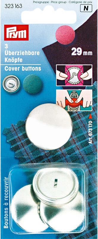 Prym Knopf &Uuml;berziehbar, ohne Werkzeug, silber 29 mm, Karte 3 Stk.