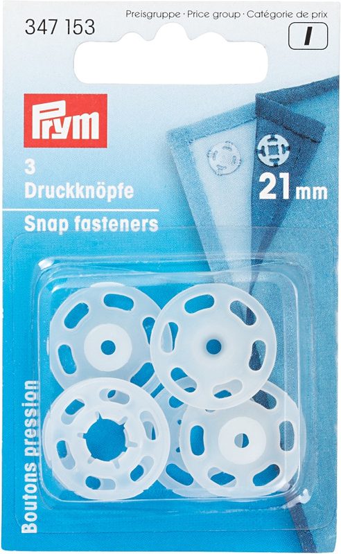 Prym Ann&auml;hdruckknopf, transparent 21 mm, Karte 3 Stk.