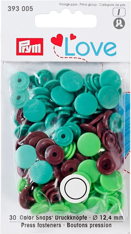 Prym Love Druckknopf Color Snaps, gr&uuml;n & braun 12.4 mm, Karte 30 Stk.