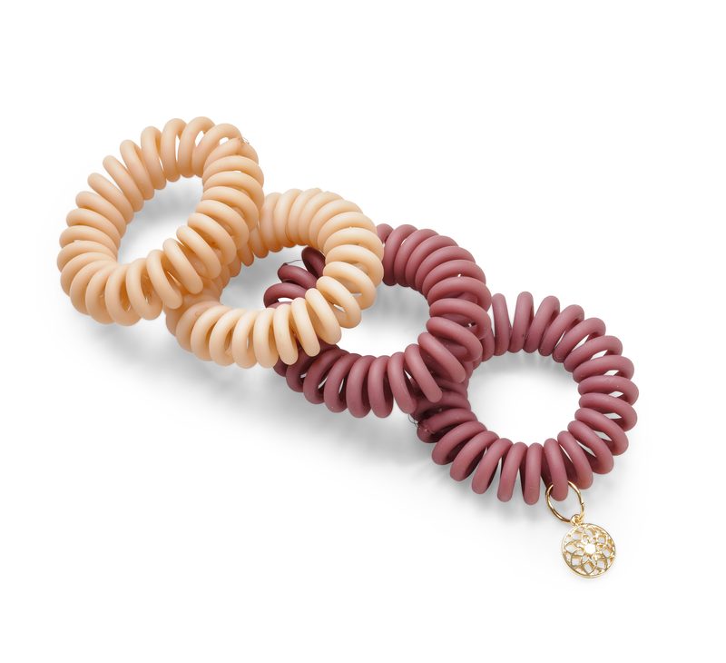 Trisa Sprial Haargummi Yoga 4 cm matt,nude&aubergine 4 Stk.