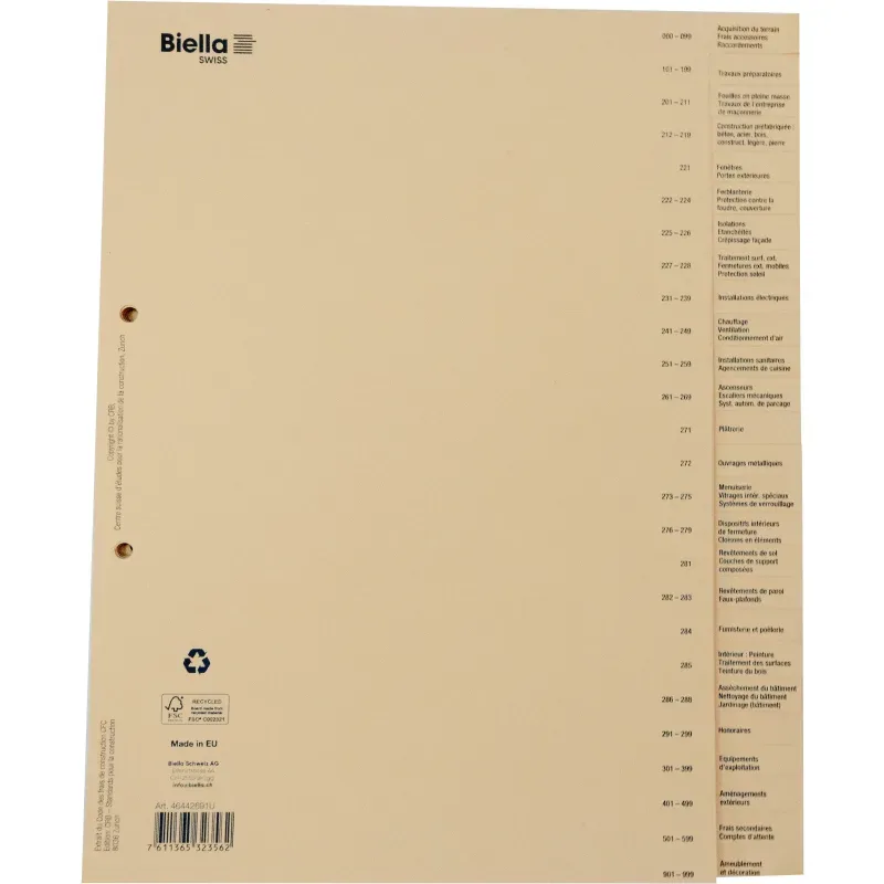 BIELLA Bauabrechnungsregister A4 46442691U 26-teilig, braun, franz&ouml;sisch