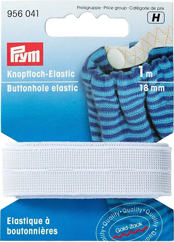 Prym Knopfloch-Elastic glattes Band, weiss 18 mm, Karte 1 m