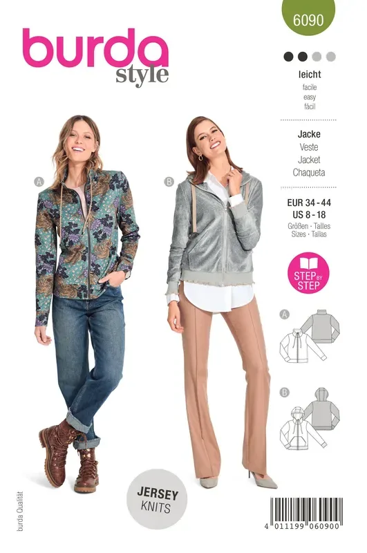 Burda Schnittmuster, Sweatjacke mit Reissverschluss