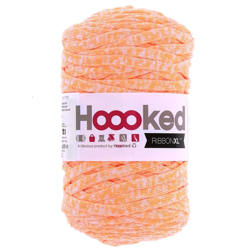 Hoooked RibbonXL, Rainbow Rave, Atomic tangerine Kn&auml;uel 250 g, 85 m, mindestens 70 % CO