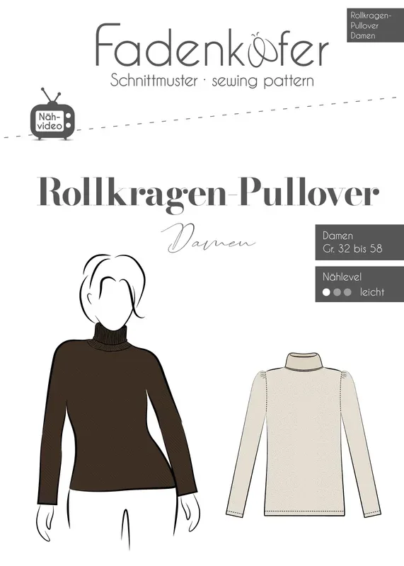 Fadenk&auml;fer Papierschnittmuster Rollkragen-Pullover A4, Damen