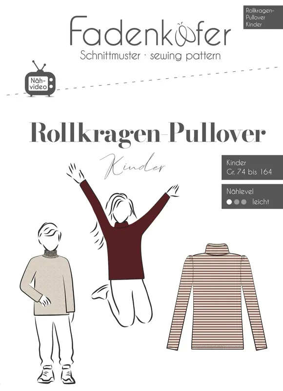 Fadenk&auml;fer Papierschnittmuster Rollkragen-Pullover A4, Kinder