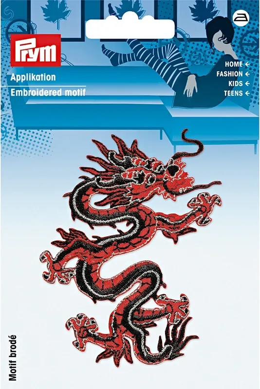 Prym Applikation Asien Drache, rot & schwarz Karte 1 Stk.