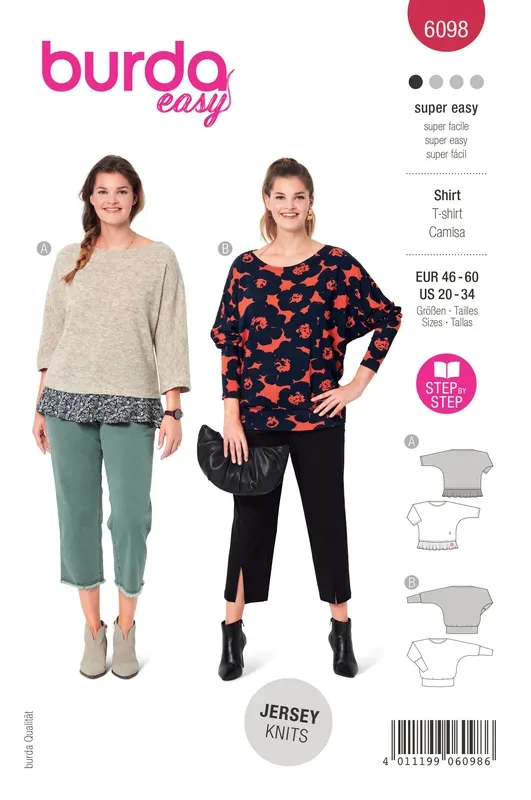 Burda Schnittmuster, Shirt m. Kimono&auml;rmeln