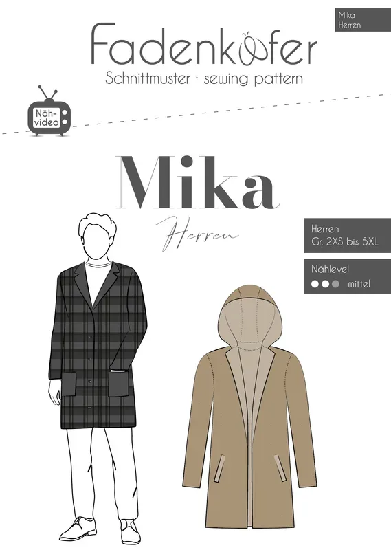 Fadenk&auml;fer Papierschnittmuster Mantel Mika A4, Herren
